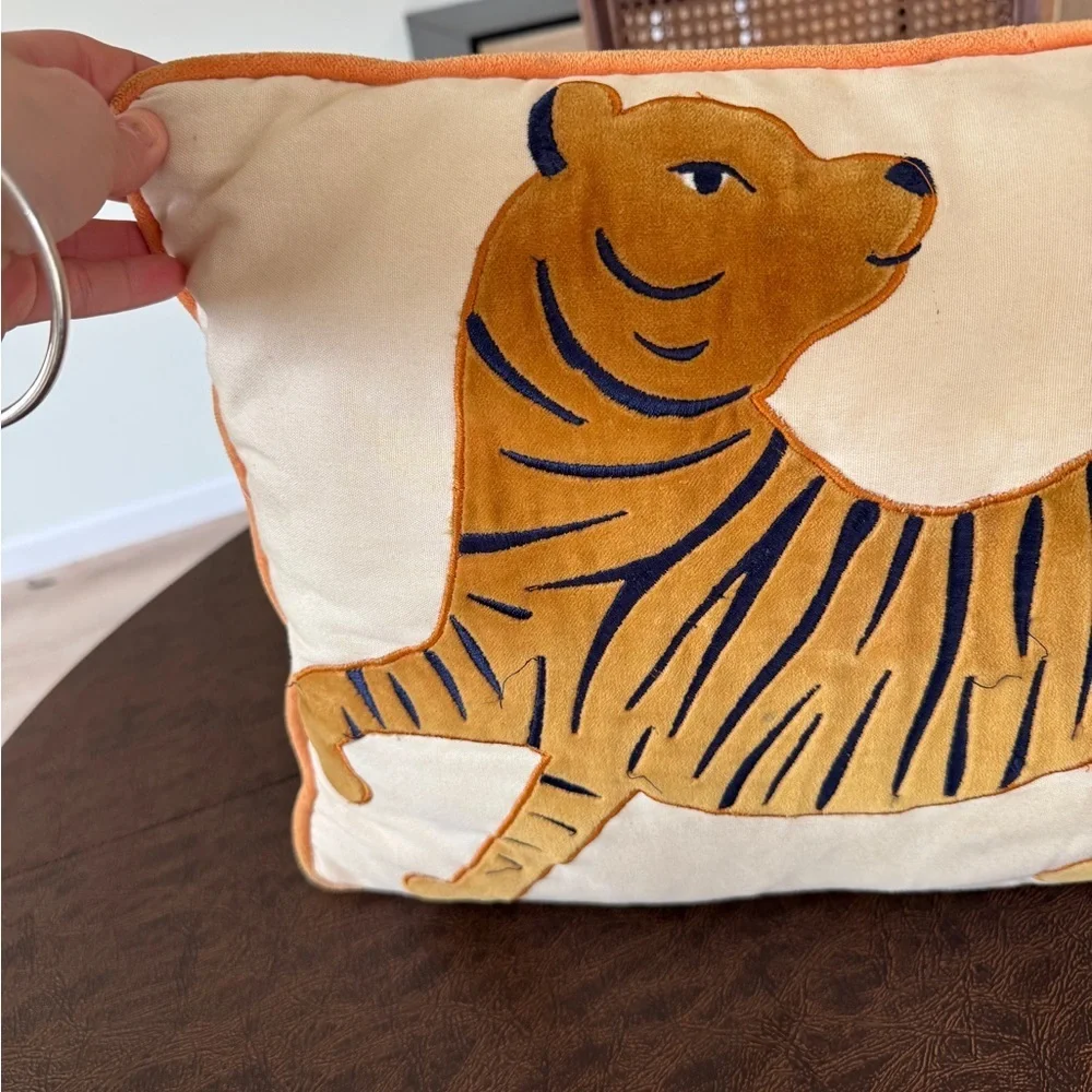 Crate & Barrel Tiger embroidered throw pillow accent home decor Kids